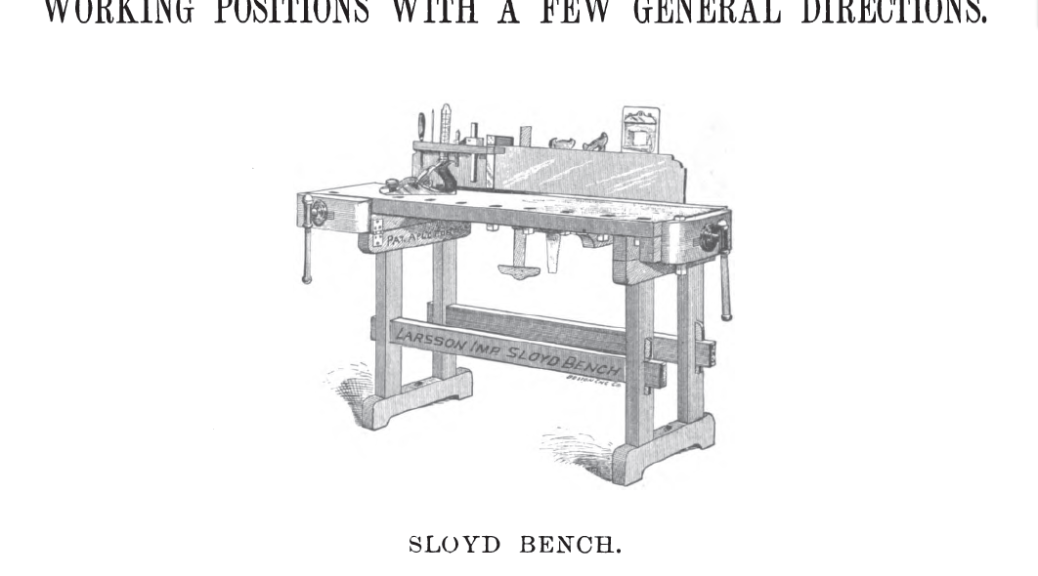 Larsson IMproved Adjustable Sloyd Bench as seen in 'A Textbook Of Working Models Of Sloyd' By Gustaf Larsson