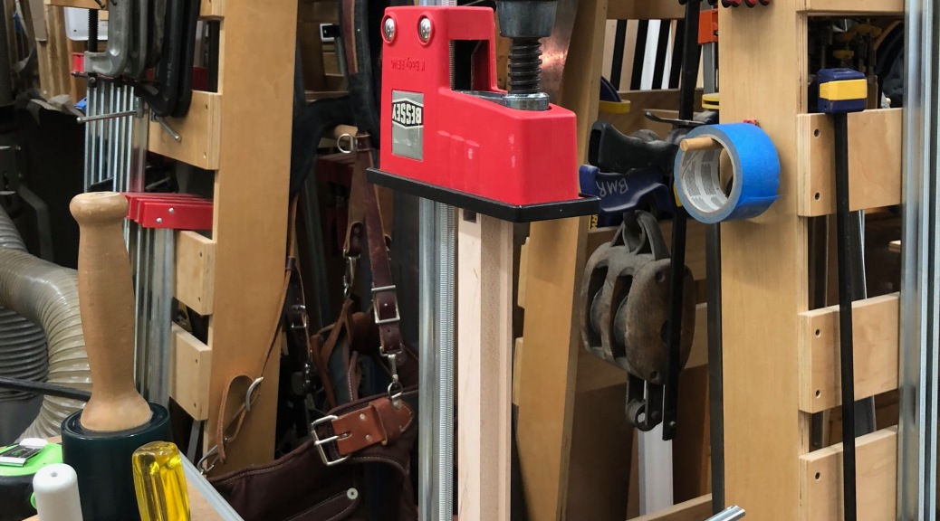 Transferring Pins to a Tail Board by clamping a K-body clamp to the side of your bench